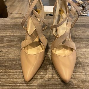 Nude cross strap heels